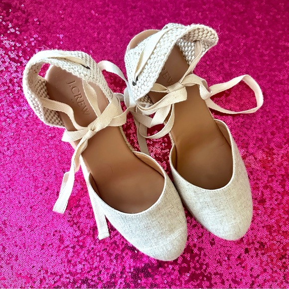 🍦J.CREW Ivory Metallic Linen and Jute Wedge Heel Espadrilles - Picture 3 of 8